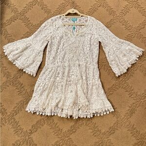 Antica Sartoria Lace/Beaded Bell Sleeve Mini cover up dress